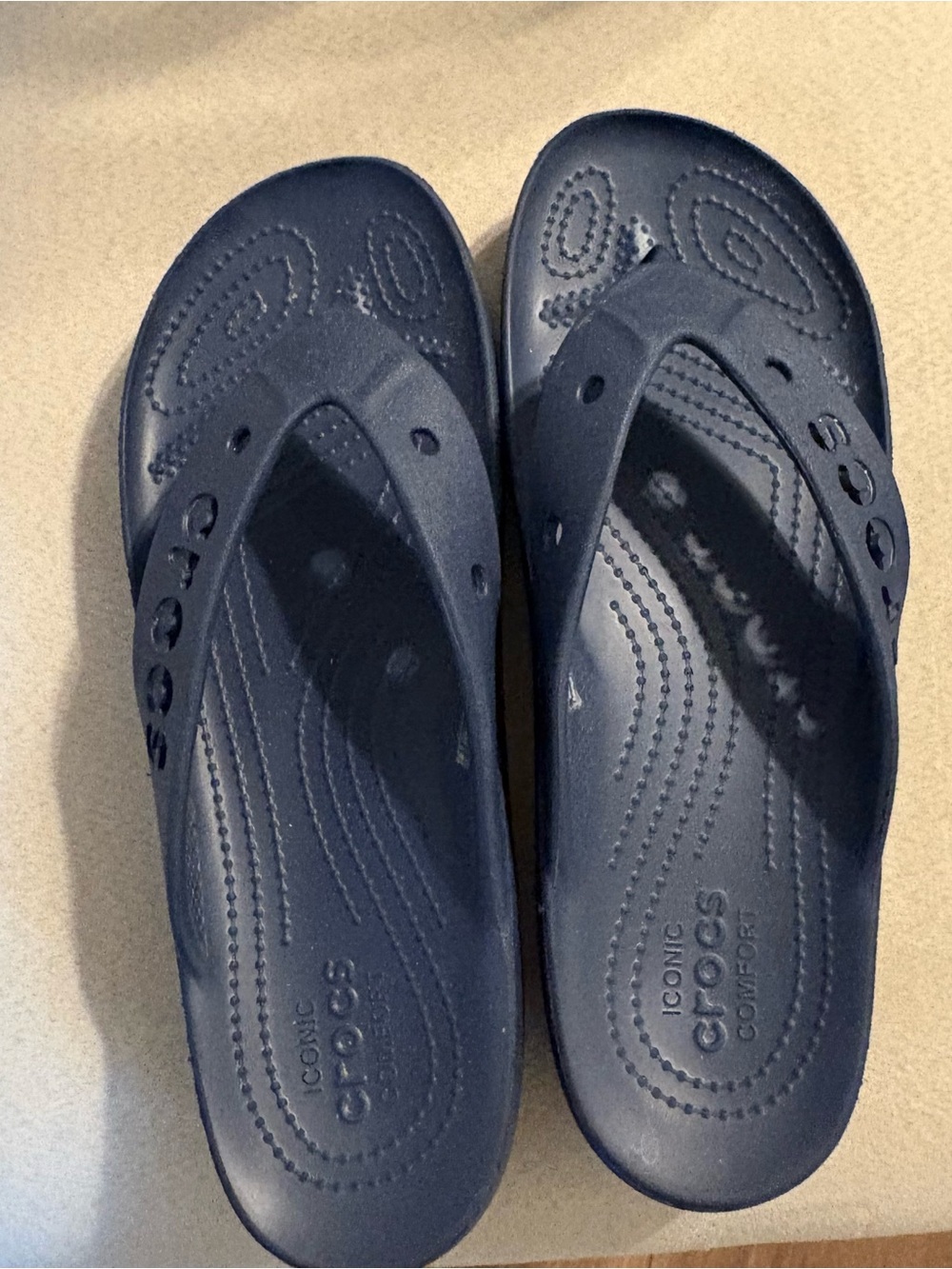 CROCS Men’s Navy Flat-Front Flip Sandals